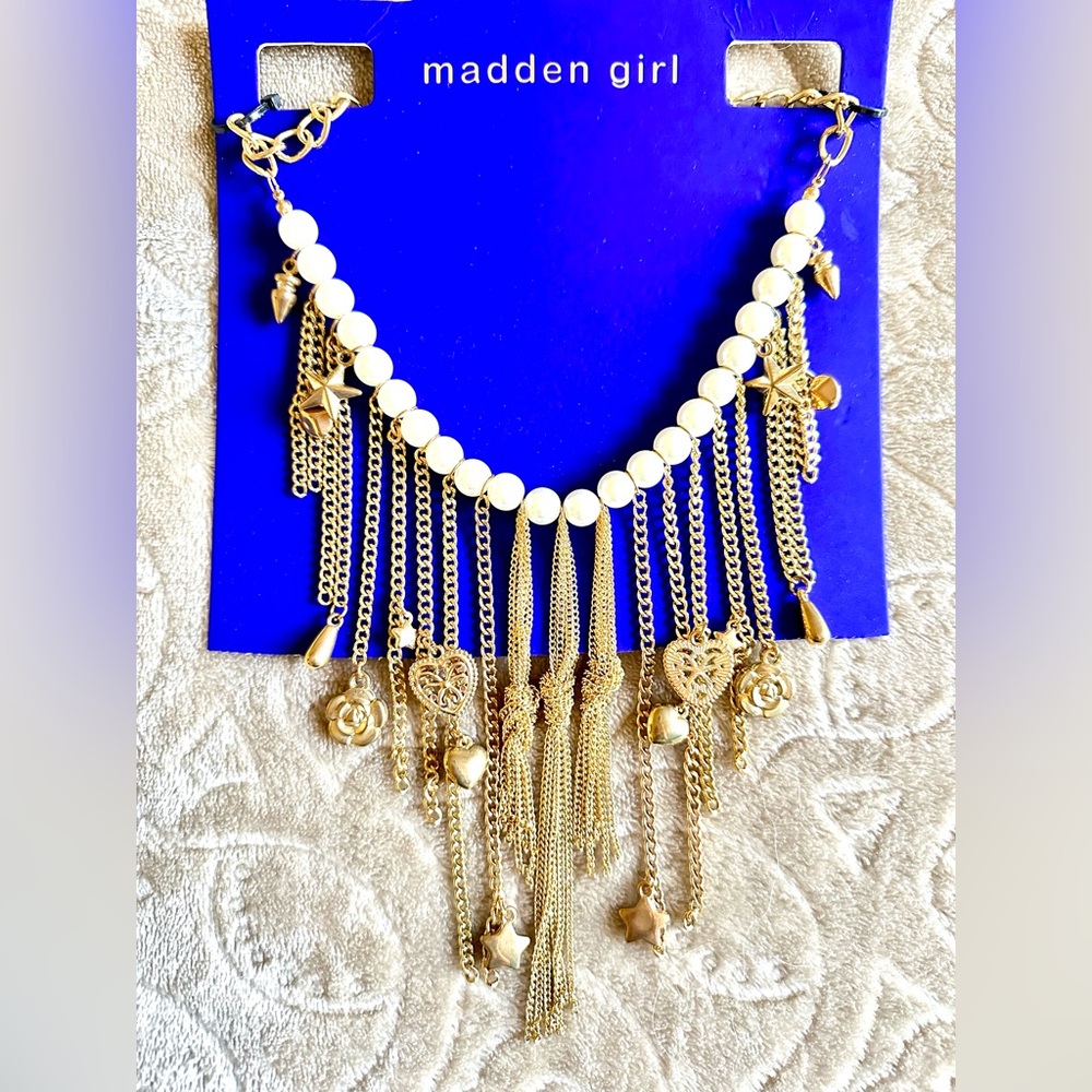Madden Girl Gold Chain Link and Pearl Necklace